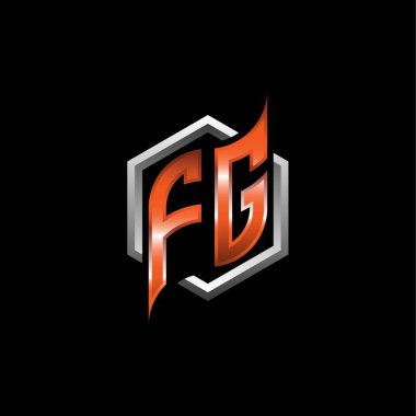 FG Monogram logo letter with modern geometric orange style design. Geometric hexagonal shape rounded, circle hexagon and triangle shape logo design