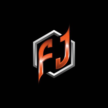 FJ Monogram logo letter with modern geometric orange style design. Geometric hexagonal shape rounded, circle hexagon and triangle shape logo design