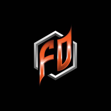 FO Monogram logo letter with modern geometric orange style design. Geometric hexagonal shape rounded, circle hexagon and triangle shape logo design