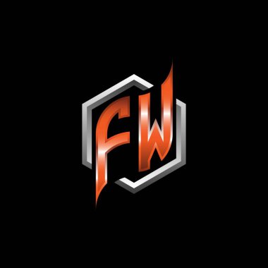FW Monogram logo letter with modern geometric orange style design. Geometric hexagonal shape rounded, circle hexagon and triangle shape logo design