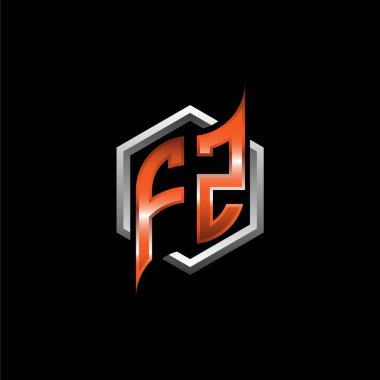 FZ Monogram logo letter with modern geometric orange style design. Geometric hexagonal shape rounded, circle hexagon and triangle shape logo design