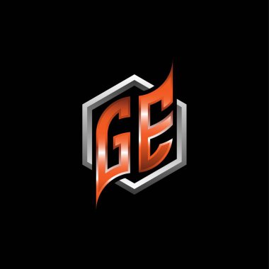 GE Monogram logo letter with modern geometric orange style design. Geometric hexagonal shape rounded, circle hexagon and triangle shape logo design