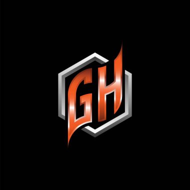GH Monogram logo letter with modern geometric orange style design. Geometric hexagonal shape rounded, circle hexagon and triangle shape logo design