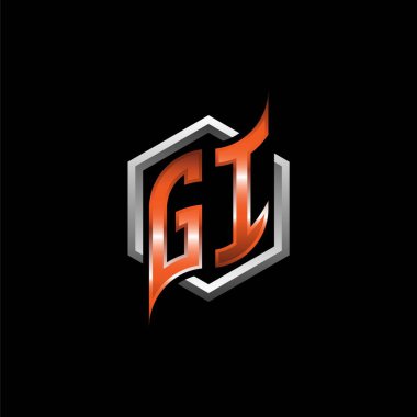 GI Monogram logo letter with modern geometric orange style design. Geometric hexagonal shape rounded, circle hexagon and triangle shape logo design