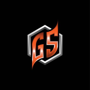 GS Monogram logo letter with modern geometric orange style design. Geometric hexagonal shape rounded, circle hexagon and triangle shape logo design