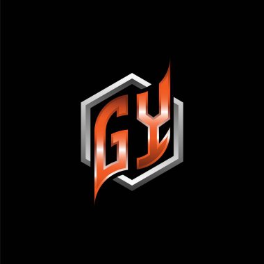 GY Monogram logo letter with modern geometric orange style design. Geometric hexagonal shape rounded, circle hexagon and triangle shape logo design