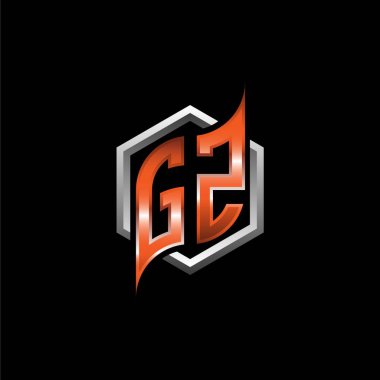 GZ Monogram logo letter with modern geometric orange style design. Geometric hexagonal shape rounded, circle hexagon and triangle shape logo design