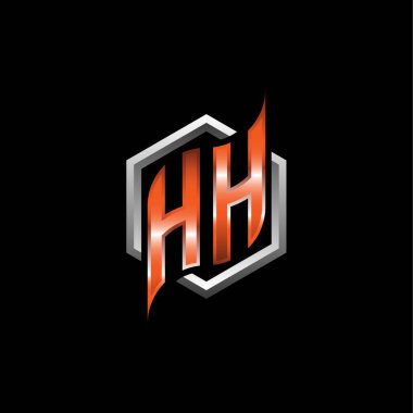 HH Monogram logo letter with modern geometric orange style design. Geometric hexagonal shape rounded, circle hexagon and triangle shape logo design