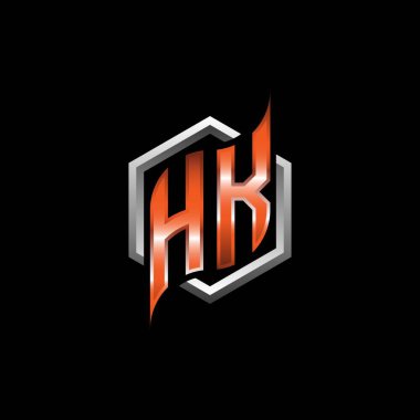 HK Monogram logo letter with modern geometric orange style design. Geometric hexagonal shape rounded, circle hexagon and triangle shape logo design