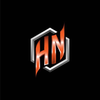 HN Monogram logo letter with modern geometric orange style design. Geometric hexagonal shape rounded, circle hexagon and triangle shape logo design