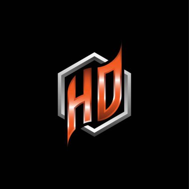 HO Monogram logo letter with modern geometric orange style design. Geometric hexagonal shape rounded, circle hexagon and triangle shape logo design