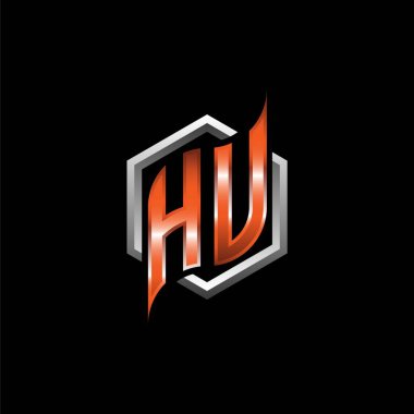 HU Monogram logo letter with modern geometric orange style design. Geometric hexagonal shape rounded, circle hexagon and triangle shape logo design