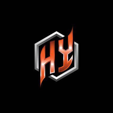 HY Monogram logo letter with modern geometric orange style design. Geometric hexagonal shape rounded, circle hexagon and triangle shape logo design