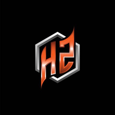 HZ Monogram logo letter with modern geometric orange style design. Geometric hexagonal shape rounded, circle hexagon and triangle shape logo design