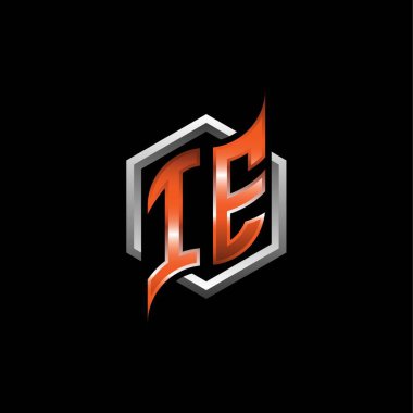 IE Monogram logo letter with modern geometric orange style design. Geometric hexagonal shape rounded, circle hexagon and triangle shape logo design