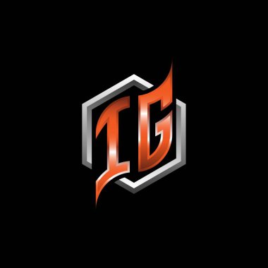 IG Monogram logo letter with modern geometric orange style design. Geometric hexagonal shape rounded, circle hexagon and triangle shape logo design