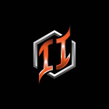 II Monogram logo letter with modern geometric orange style design. Geometric hexagonal shape rounded, circle hexagon and triangle shape logo design