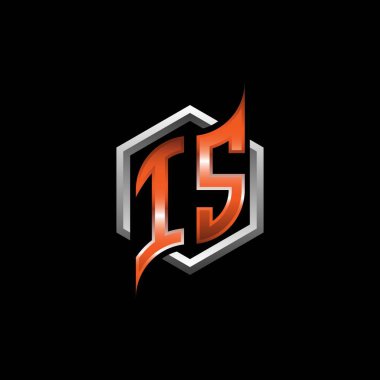 IS Monogram logo letter with modern geometric orange style design. Geometric hexagonal shape rounded, circle hexagon and triangle shape logo designt