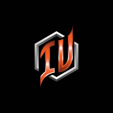 IU Monogram logo letter with modern geometric orange style design. Geometric hexagonal shape rounded, circle hexagon and triangle shape logo design