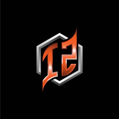 IZ Monogram logo letter with modern geometric orange style design. Geometric hexagonal shape rounded, circle hexagon and triangle shape logo design