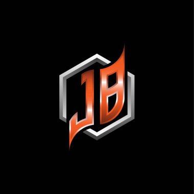 JB Monogram logo letter with modern geometric orange style design. Geometric hexagonal shape rounded, circle hexagon and triangle shape logo design