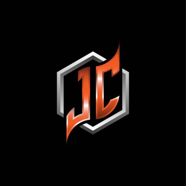 JC Monogram logo letter with modern geometric orange style design. Geometric hexagonal shape rounded, circle hexagon and triangle shape logo design