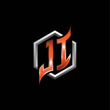 JI Monogram logo letter with modern geometric orange style design. Geometric hexagonal shape rounded, circle hexagon and triangle shape logo design