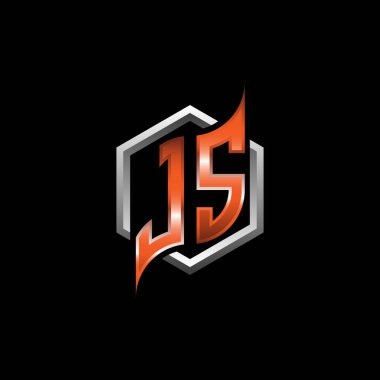 JS Monogram logo letter with modern geometric orange style design. Geometric hexagonal shape rounded, circle hexagon and triangle shape logo design