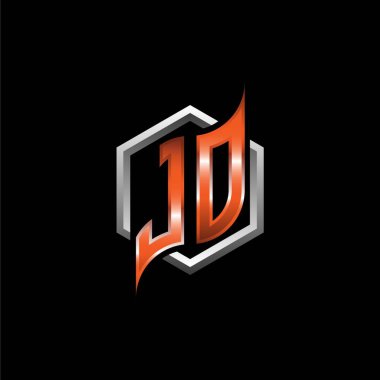 JO Monogram logo letter with modern geometric orange style design. Geometric hexagonal shape rounded, circle hexagon and triangle shape logo design