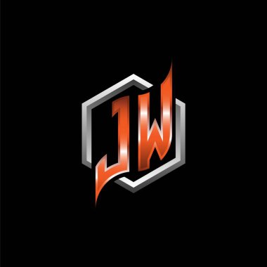 JW Monogram logo letter with modern geometric orange style design. Geometric hexagonal shape rounded, circle hexagon and triangle shape logo design