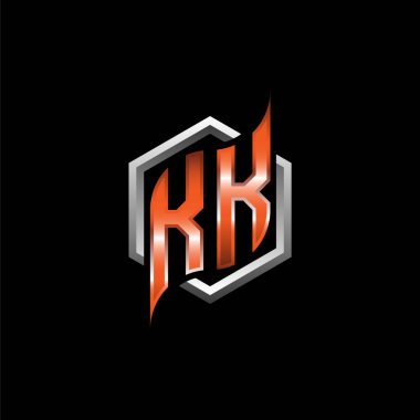 KK Monogram logo letter with modern geometric orange style design. Geometric hexagonal shape rounded, circle hexagon and triangle shape logo design