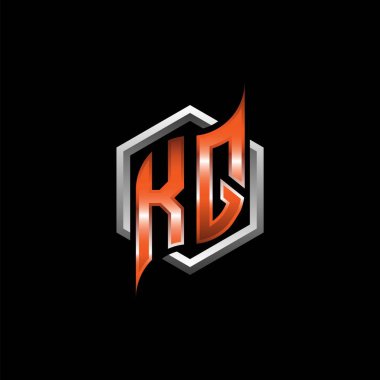 KQ Monogram logo letter with modern geometric orange style design. Geometric hexagonal shape rounded, circle hexagon and triangle shape logo design