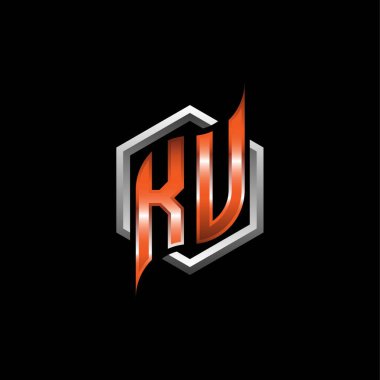 KU Monogram logo letter with modern geometric orange style design. Geometric hexagonal shape rounded, circle hexagon and triangle shape logo design