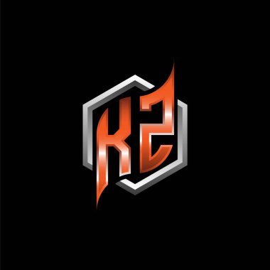 KZ Monogram logo letter with modern geometric orange style design. Geometric hexagonal shape rounded, circle hexagon and triangle shape logo design