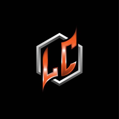 LC Monogram logo letter with modern geometric orange style design. Geometric hexagonal shape rounded, circle hexagon and triangle shape logo design