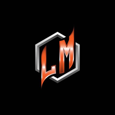 LM Monogram logo letter with modern geometric orange style design. Geometric hexagonal shape rounded, circle hexagon and triangle shape logo design