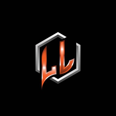 LL Monogram logo letter with modern geometric orange style design. Geometric hexagonal shape rounded, circle hexagon and triangle shape logo design