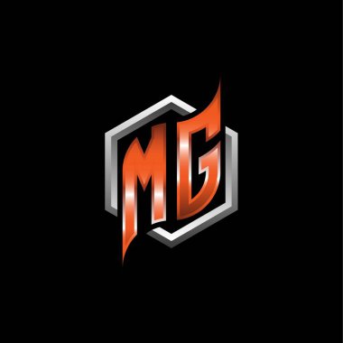 MG Monogram logo letter with modern geometric orange style design. Geometric hexagonal shape rounded, circle hexagon and triangle shape logo design