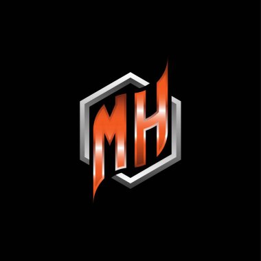 MH Monogram logo letter with modern geometric orange style design. Geometric hexagonal shape rounded, circle hexagon and triangle shape logo design