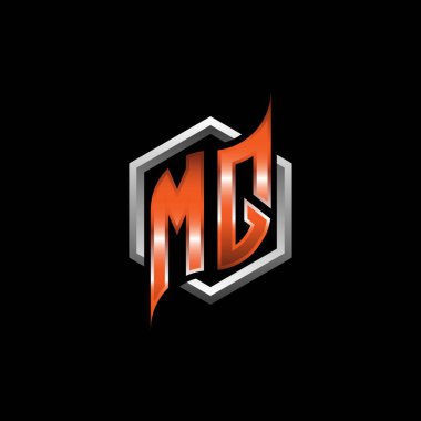 MQ Monogram logo letter with modern geometric orange style design. Geometric hexagonal shape rounded, circle hexagon and triangle shape logo design