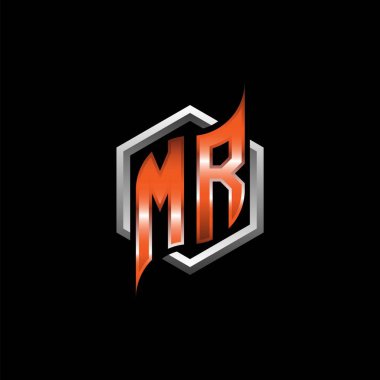 MR Monogram logo letter with modern geometric orange style design. Geometric hexagonal shape rounded, circle hexagon and triangle shape logo design