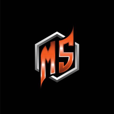 MS Monogram logo letter with modern geometric orange style design. Geometric hexagonal shape rounded, circle hexagon and triangle shape logo design