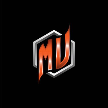 MU Monogram logo letter with modern geometric orange style design. Geometric hexagonal shape rounded, circle hexagon and triangle shape logo design