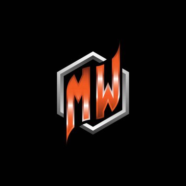 MW Monogram logo letter with modern geometric orange style design. Geometric hexagonal shape rounded, circle hexagon and triangle shape logo design