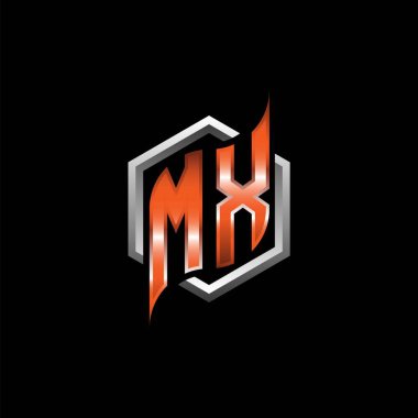 MX Monogram logo letter with modern geometric orange style design. Geometric hexagonal shape rounded, circle hexagon and triangle shape logo design