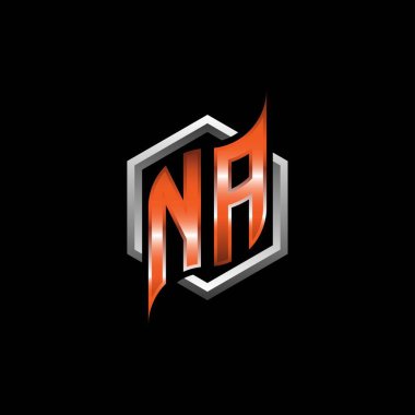 NA Monogram logo letter with modern geometric orange style design. Geometric hexagonal shape rounded, circle hexagon and triangle shape logo design