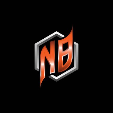 NB Monogram logo letter with modern geometric orange style design. Geometric hexagonal shape rounded, circle hexagon and triangle shape logo design
