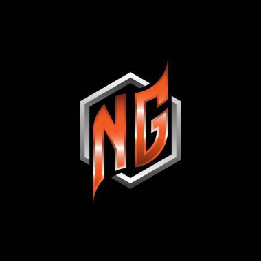 NG Monogram logo letter with modern geometric orange style design. Geometric hexagonal shape rounded, circle hexagon and triangle shape logo design