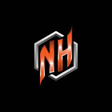 NH Monogram logo letter with modern geometric orange style design. Geometric hexagonal shape rounded, circle hexagon and triangle shape logo design