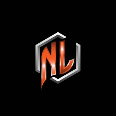 NL Monogram logo letter with modern geometric orange style design. Geometric hexagonal shape rounded, circle hexagon and triangle shape logo design
